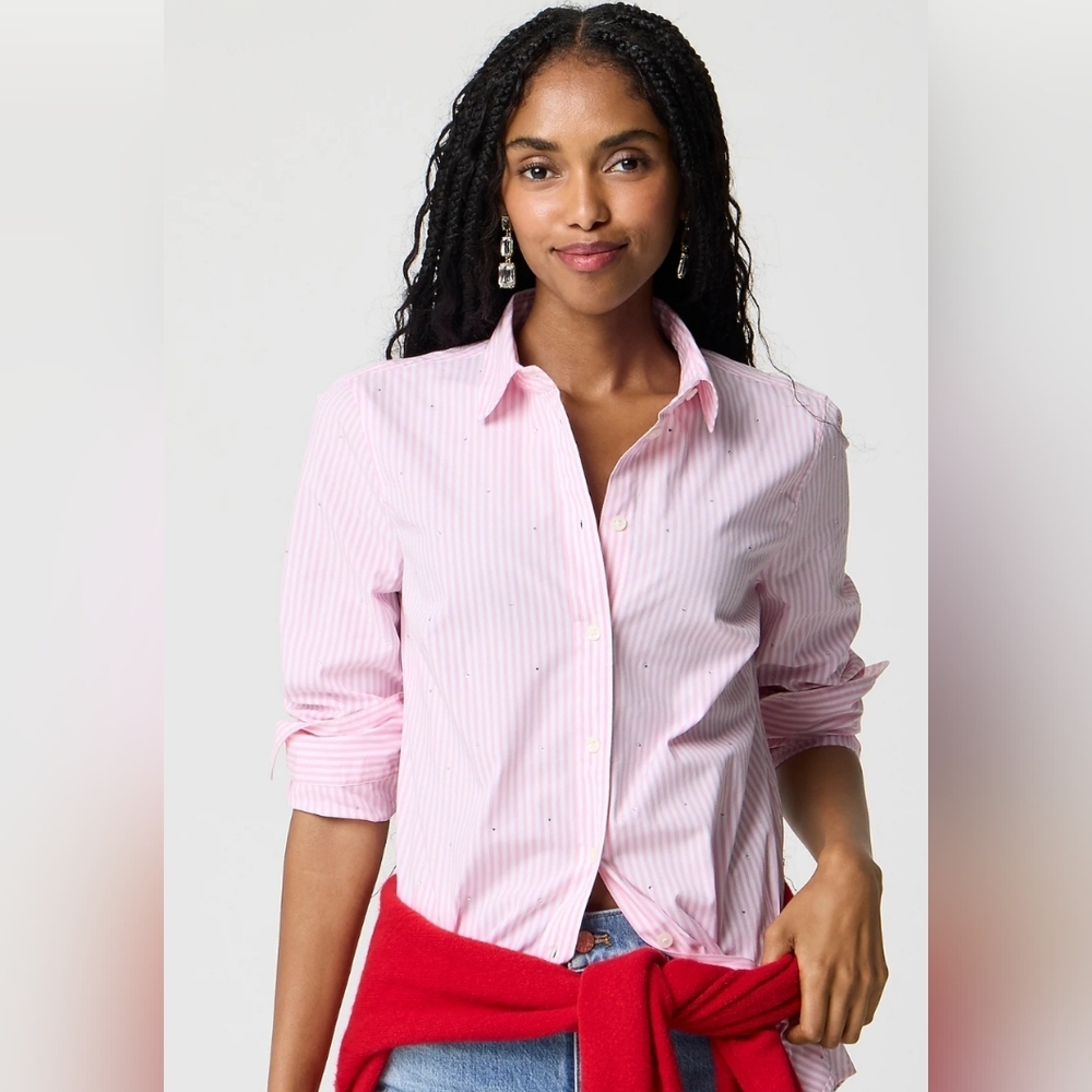 J. Crew Pink Striped Jewel-embellished Button-up Shirt